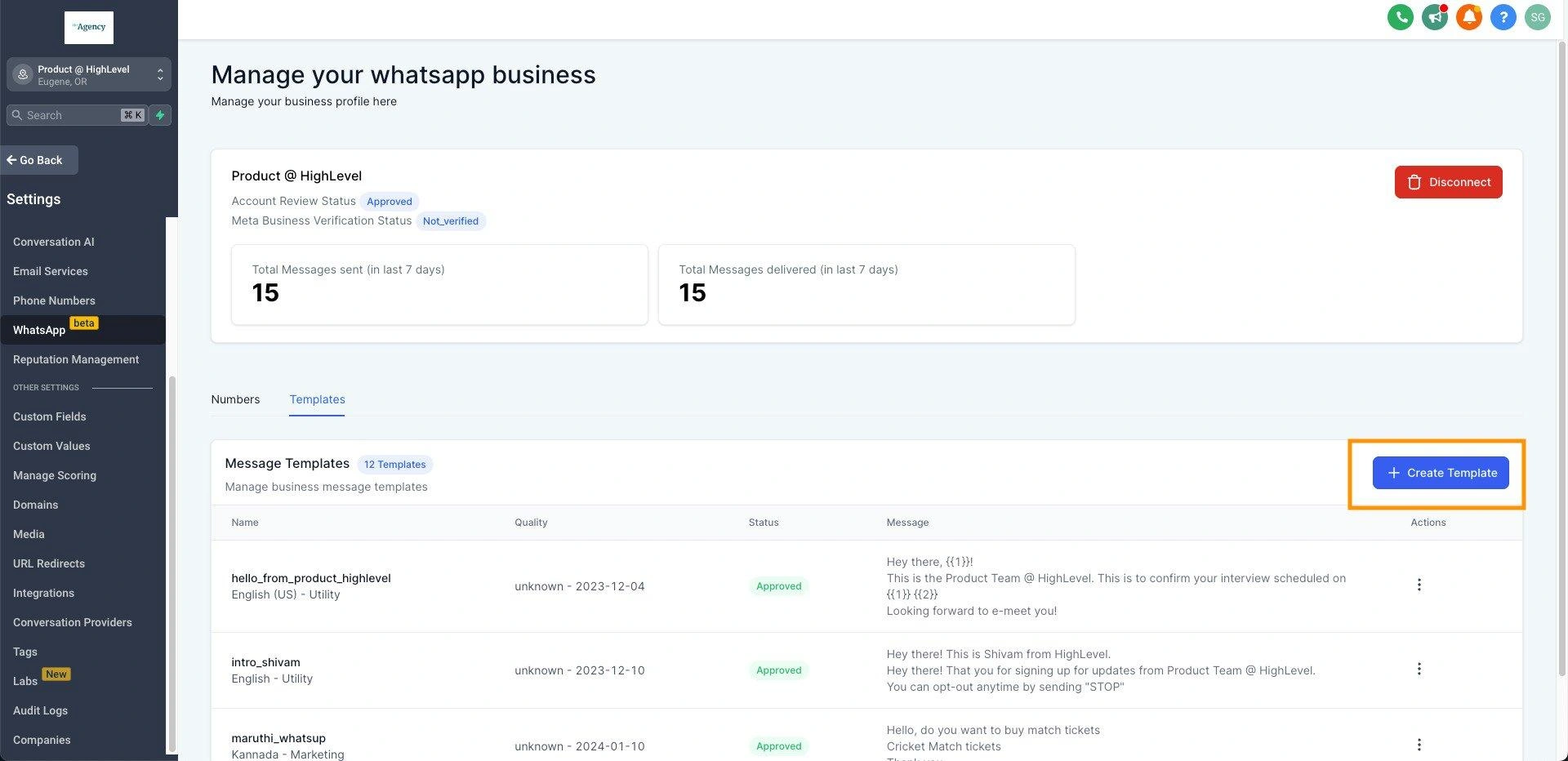 GHL Whatapp Template