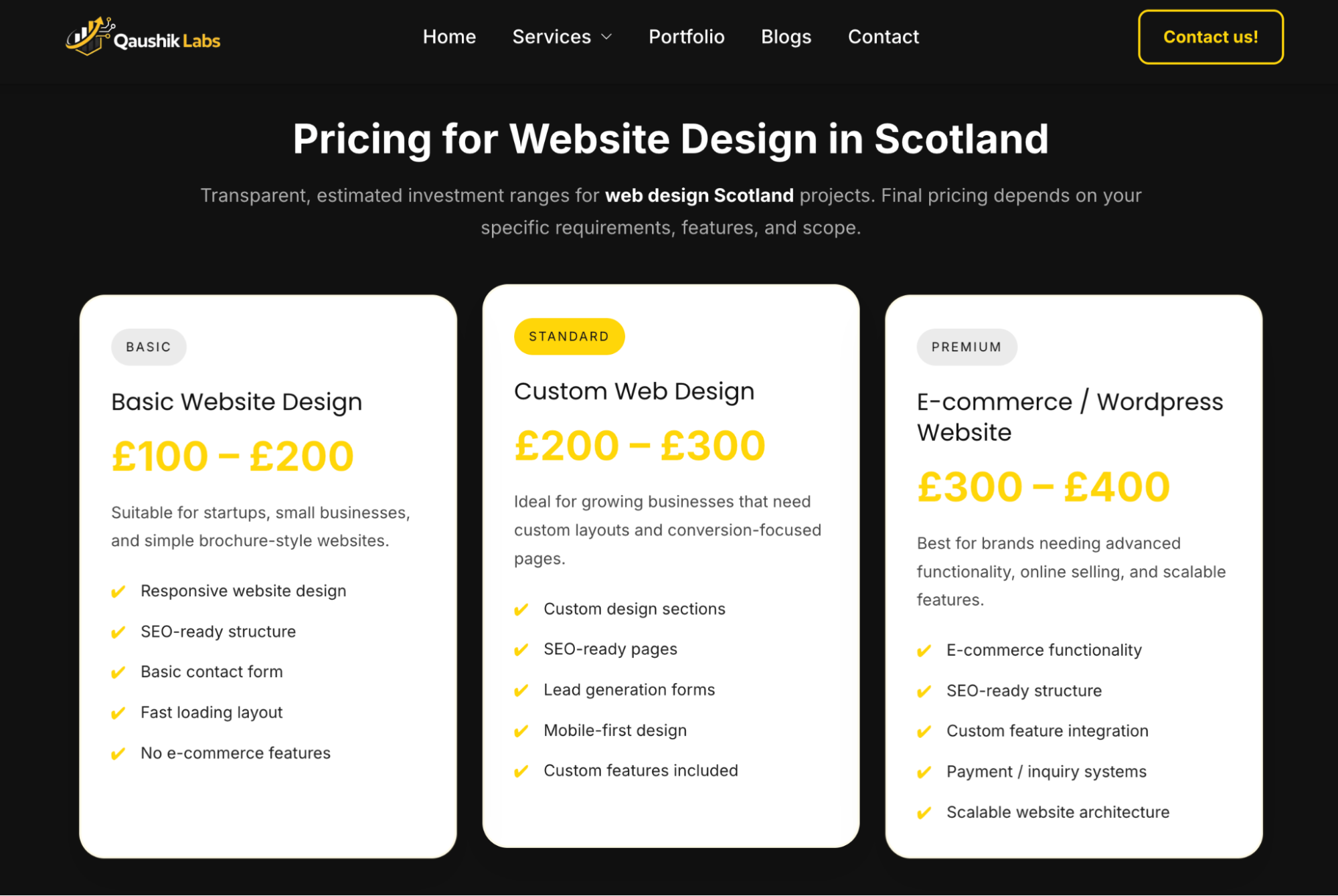 Pricing for website design in Scotland