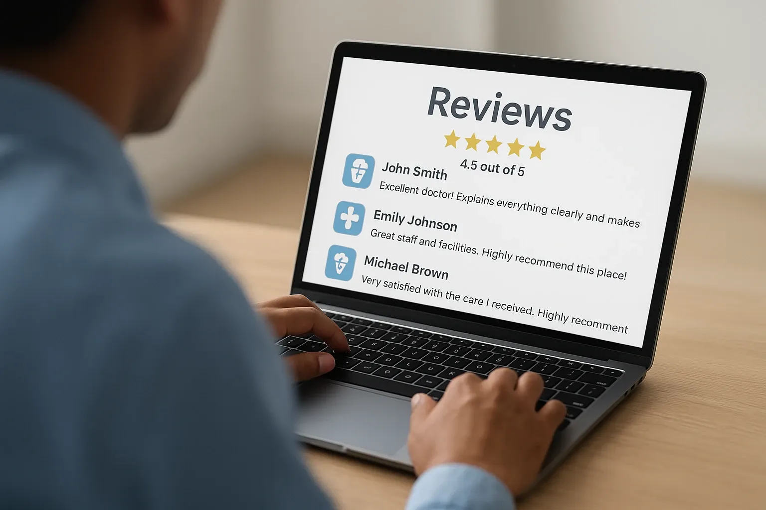 doctor reading reviews on phone