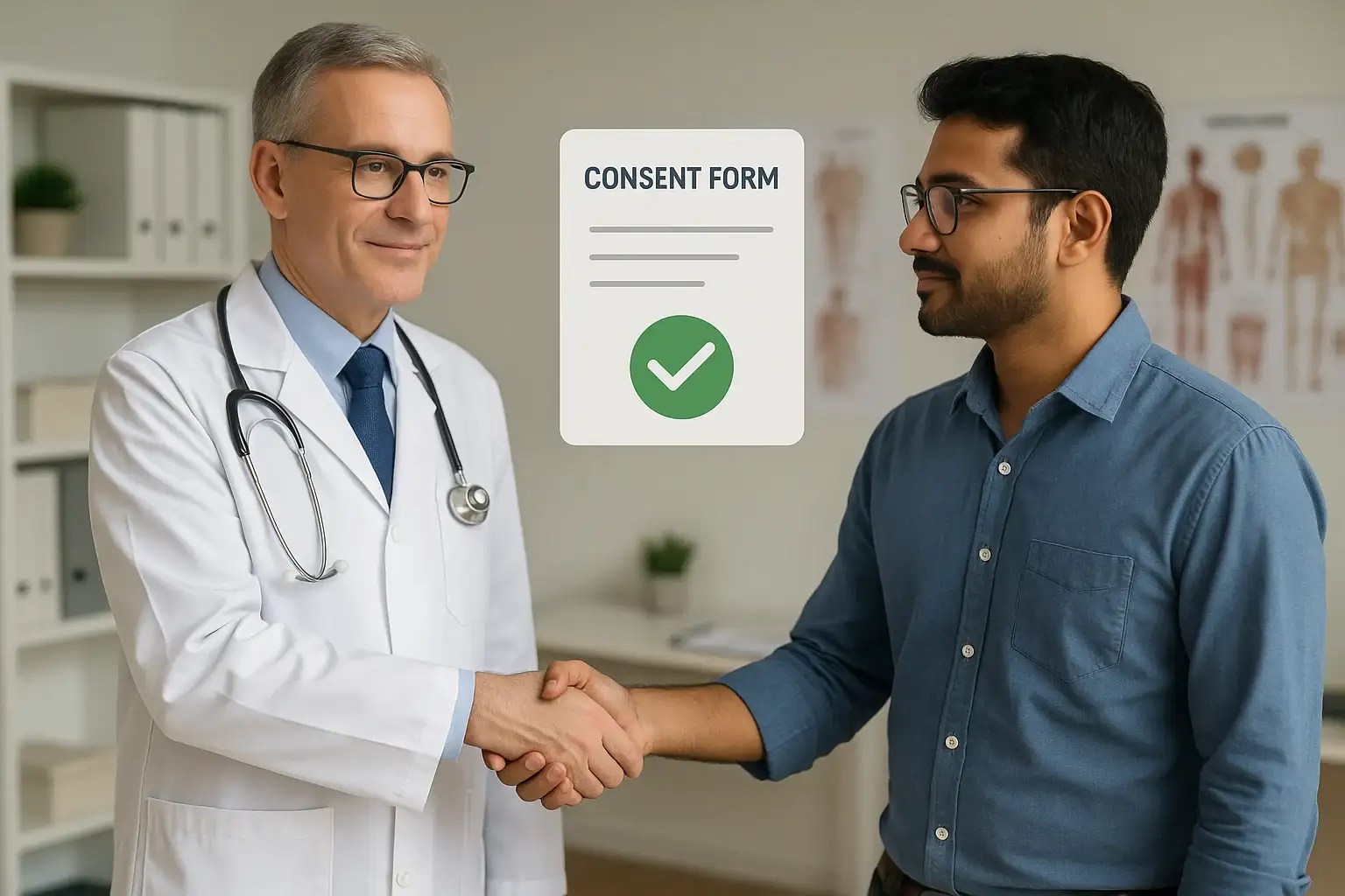 Doctor and Patient Filling Consent Form