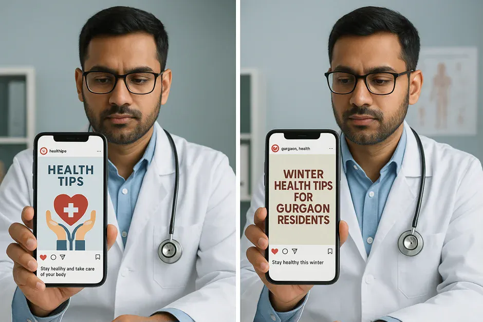 Person holding phone showing local search results