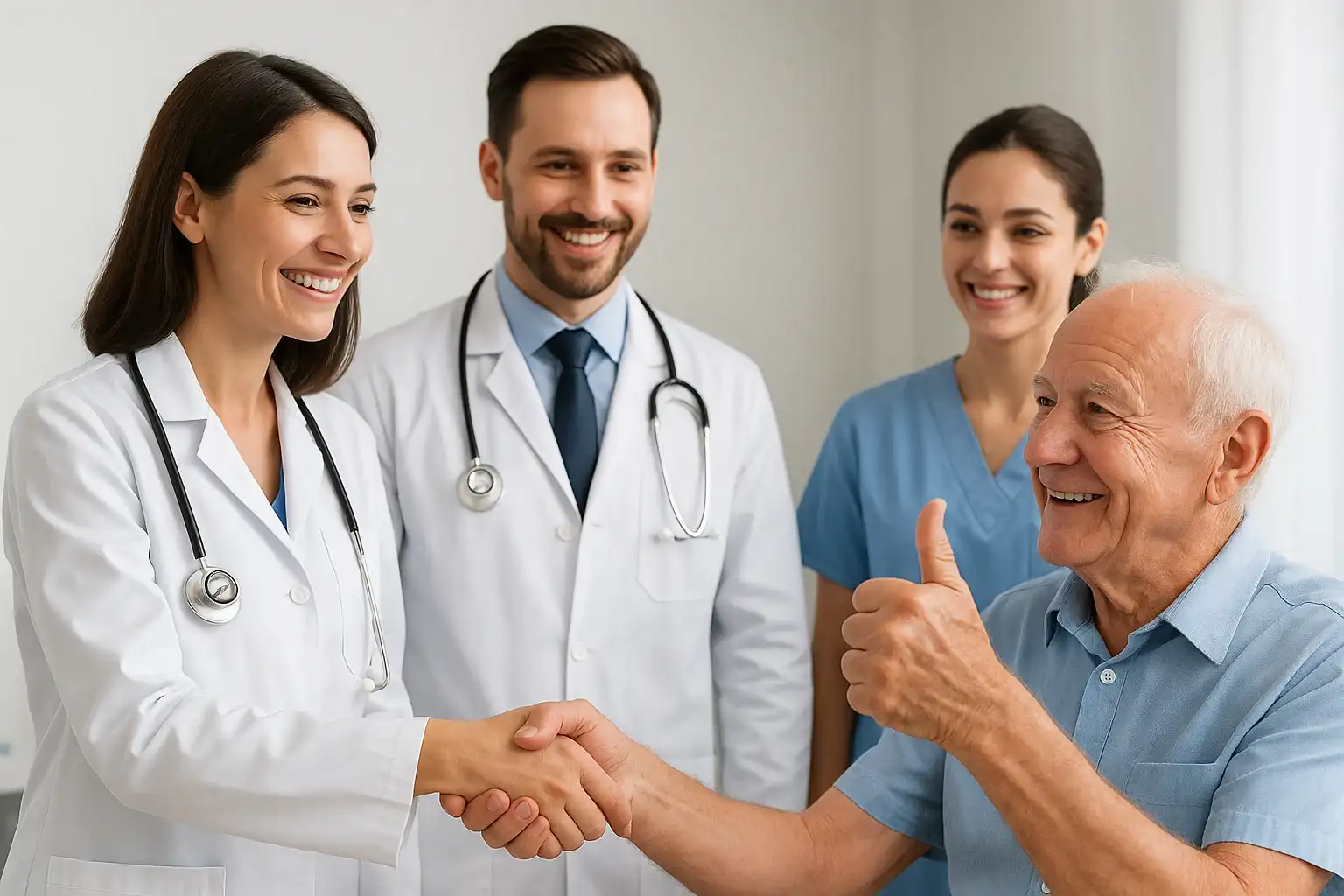 Patient giving positive feedback to doctor