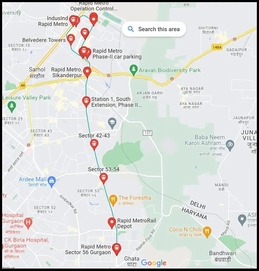Map of Rapid Metro Gurgaon sector 56