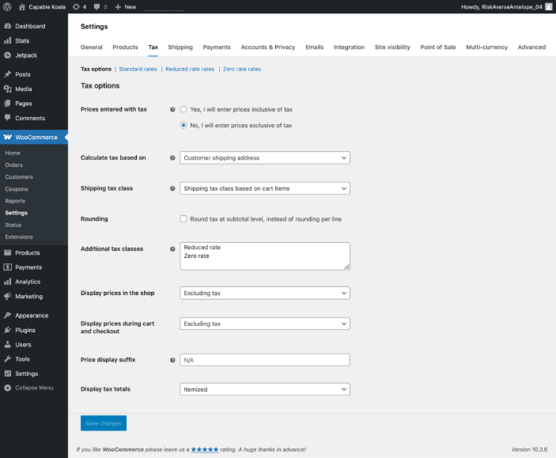 Setting up taxes in WooCommerce