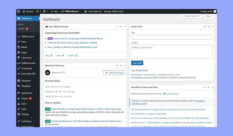 Understanding WordPress dashboard sections