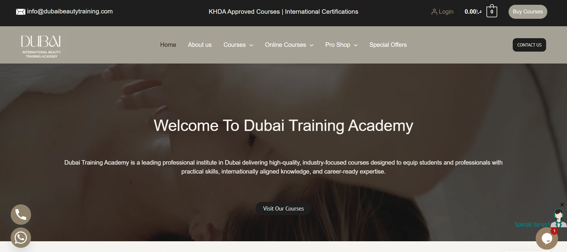 Dubai Beauty Training website homepage preview