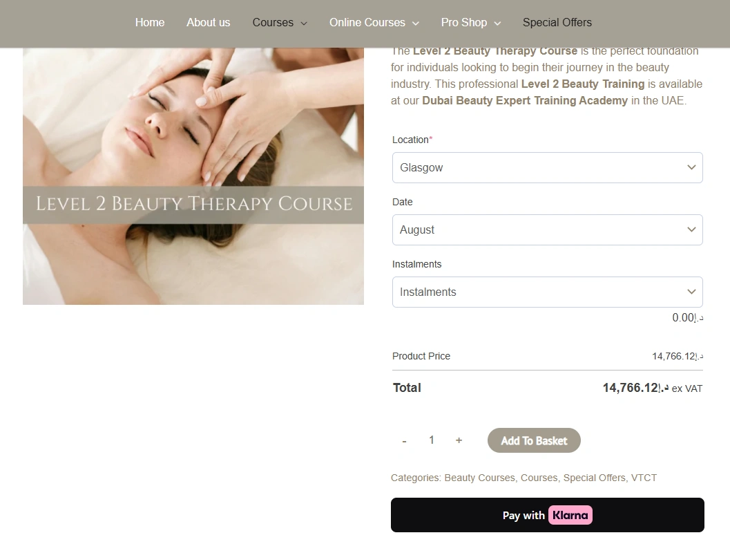 Dubai Beauty Training course purchase and payment mode