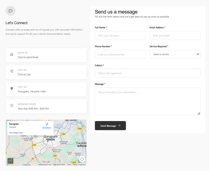 Enquiry and contact form layout designed for quick lead capture on mobile