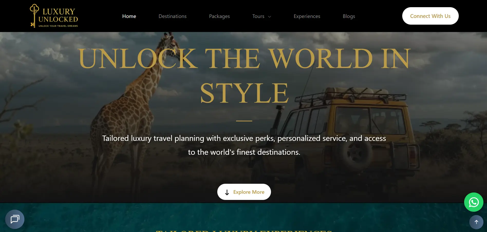 Luxury Unlocked homepage hero showcasing luxury-first branding and clear intent structure