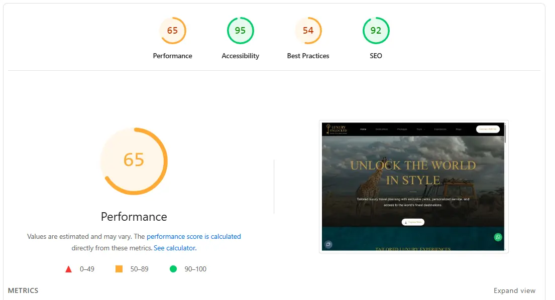 PageSpeed Insights report showing before and after performance improvements aligned to Core Web Vitals