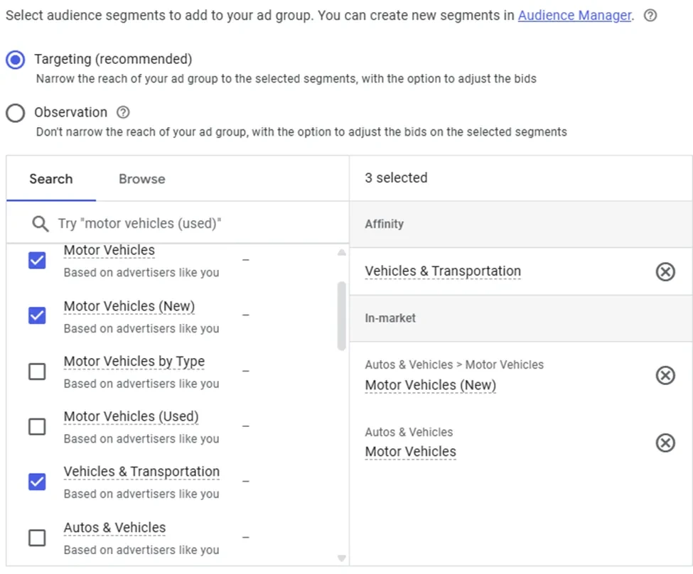 Google display ads audience targeting