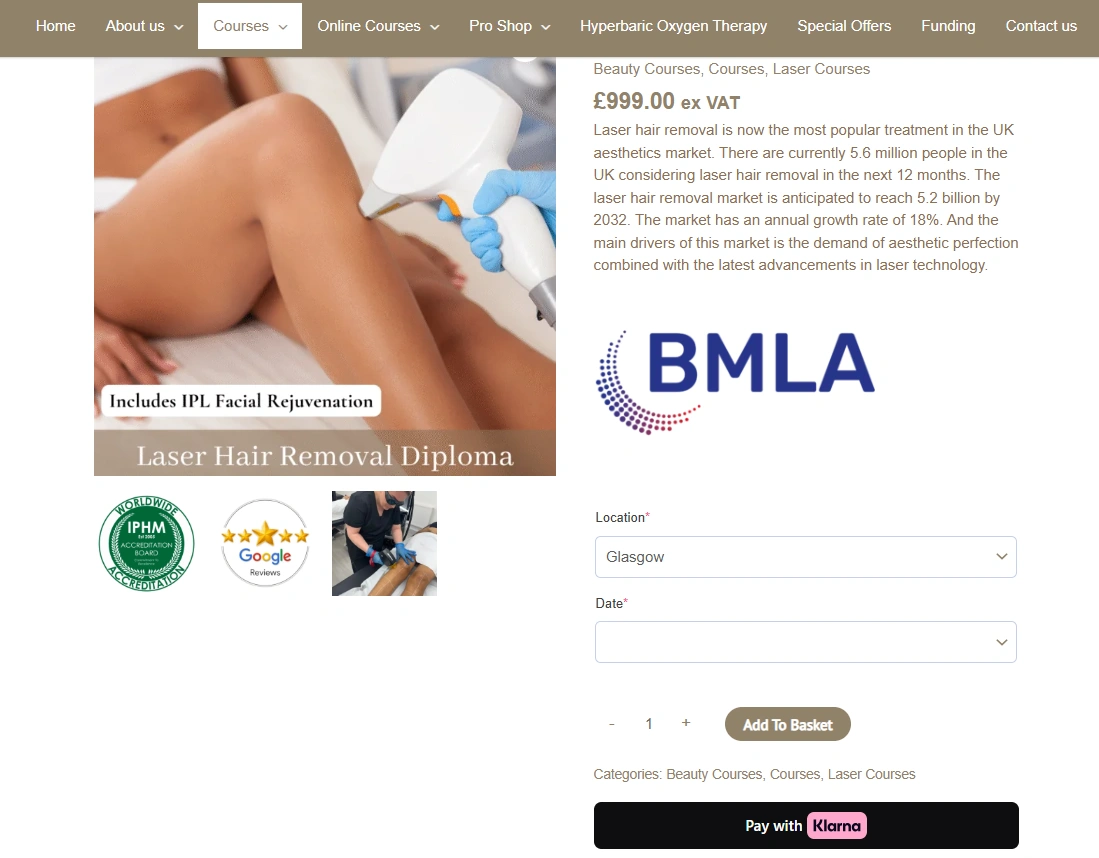 Scottish Beauty Expert website Course Registration