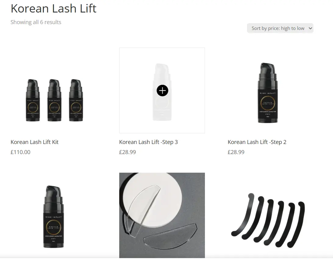 Screenshot of Scottish Beauty Expert pro shop or professional product listing area showing structured categories and clean navigation
