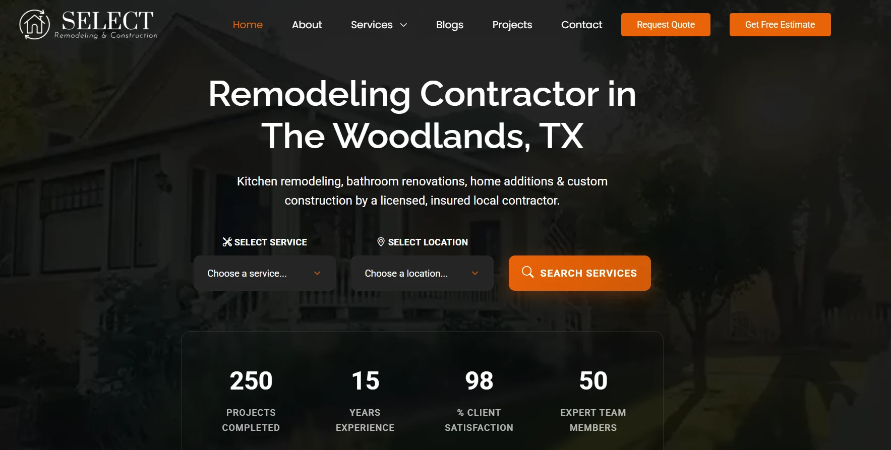 Remodeling contractor website homepage preview