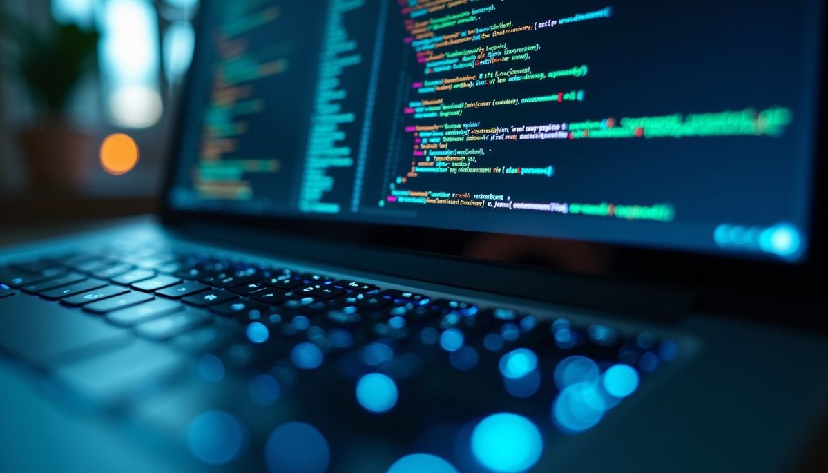 Custom software development code on a laptop screen